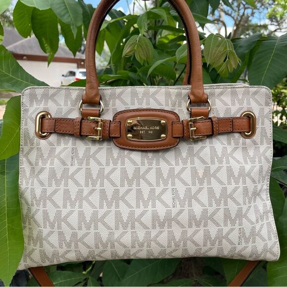 MICHALE KORS Tan Signature Hamilton Satchel Laptop Shoulder Bag Selma Jet Set - Picture 4 of 11